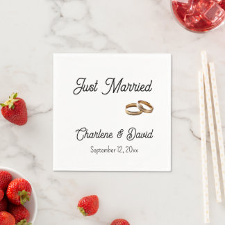 Just Married Weddings Rings Personalised Name Date Napkin