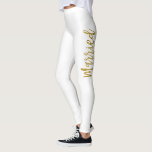 Just Married White & Gold Faux Foil Yoga Pants