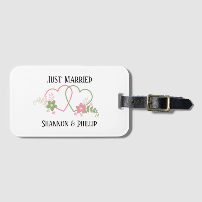 Just Married with Bride & Groom Names  Luggage Tag (Front Horizontal)