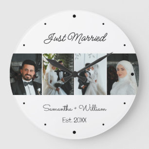 Just Married with Custom Names & Photos Large Clock