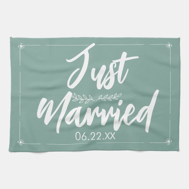 Just Married with Wedding Date Gift Kitchen Towel (Horizontal)