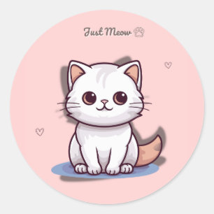 Just Meow Cute White Kitten Sticker   Pink Pastel 