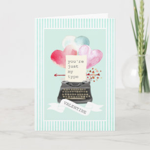 Just My Type Mint Stripes Valentine Typewriter Holiday Card