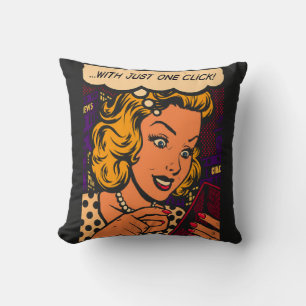 Just One Click Retro Vintage Comic Cartoon Pin-up Cushion