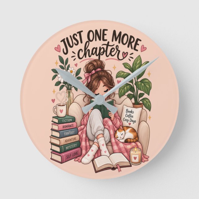 Just One More Chapter – Cosy Book Lover  Round Clock (Front)