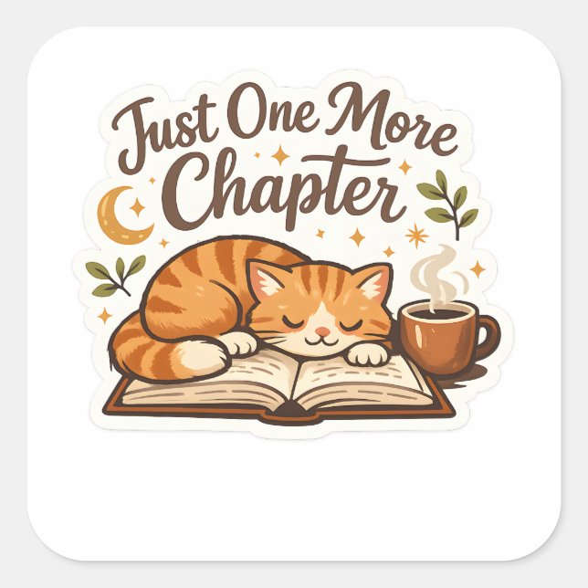 Just One More Chapter Cute Cat Reading Sticker  (Front)