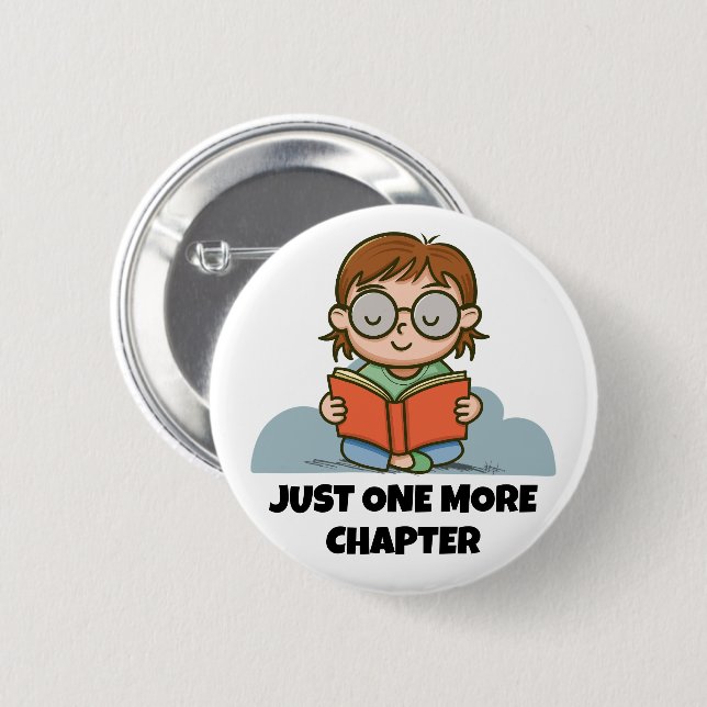 Just One More Chapter, Reading Book Worm 6 Cm Round Badge (Front & Back)