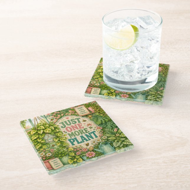 Just One More Plant Glass Coaster (Angled)