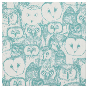 just owls teal blue fabric