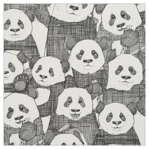 just panda bears black natural fabric