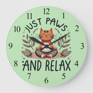 Just Paws and Relax Yoga Cat Large Clock