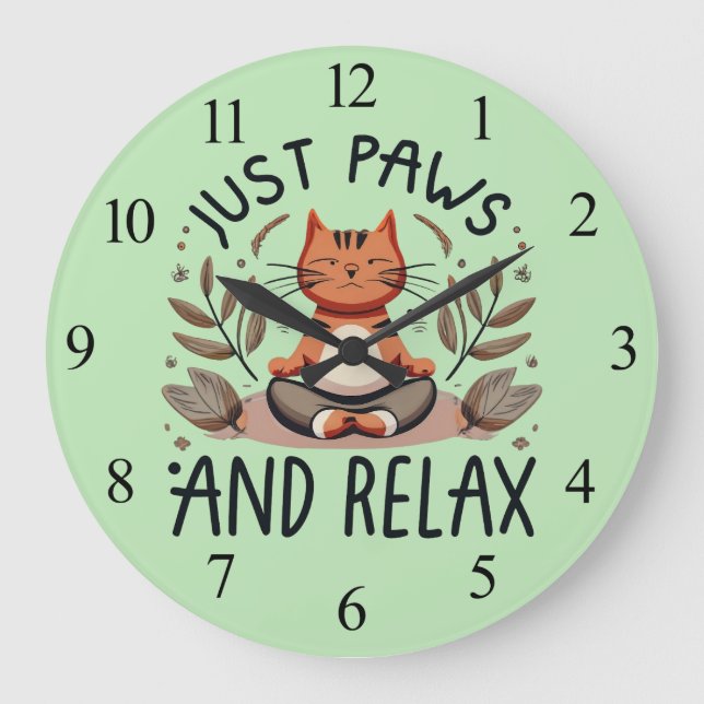 Just Paws and Relax Yoga Cat Large Clock (Front)