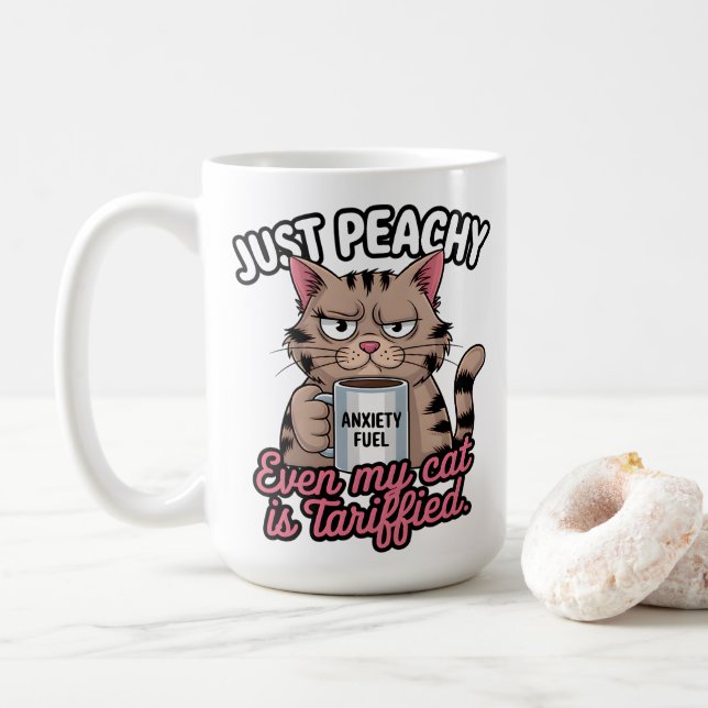 Just Peachy Anxiety Cat Coffee Lover Gift Mug (With Donut)