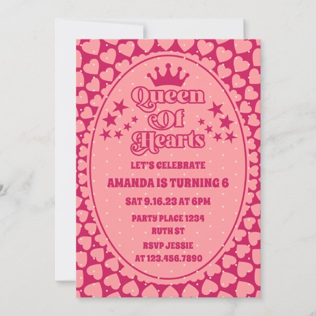 Just Peachy Queen of Hearts Birthday Invitation (Front)