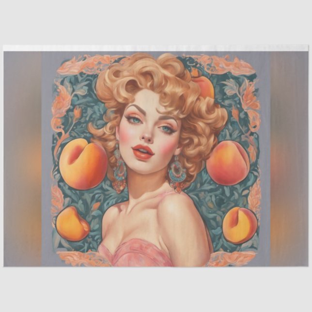 Just Peachy Vintage Retro Woman Decoupage Paper  (Front)