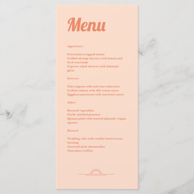 Just Peachy Wedding Menu (Front)