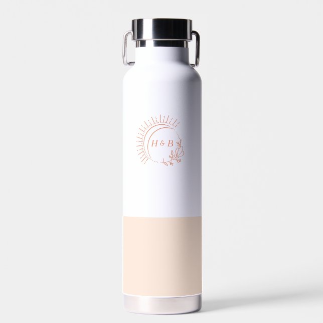 Just Peachy Wedding Monogram Water Bottle (Front)