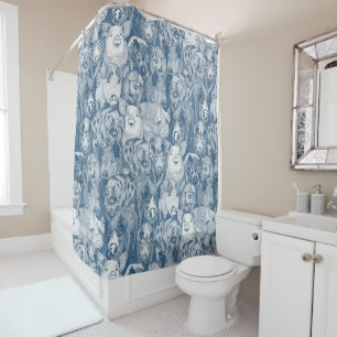 just pigs cobalt denim shower curtain