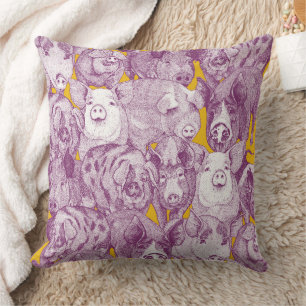 just pigs purple yellow cushion