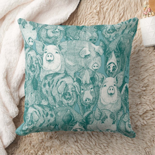 just pigs viridian turquoise cushion (Blanket)