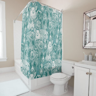 just pigs viridian turquoise shower curtain