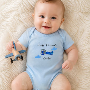 Just Plane Cute Blue Aeroplane and Clouds Aviation Baby Bodysuit