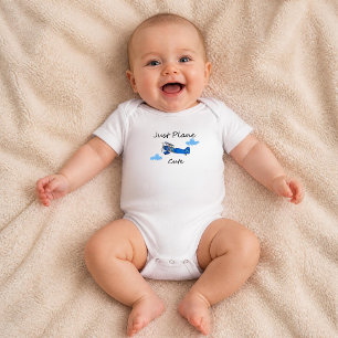 Just Plane Cute Blue Aeroplane and Clouds Aviation Baby Bodysuit