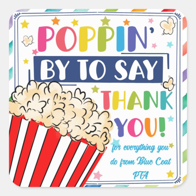 just popping by to say thanks popcorn volunteer square sticker (Front)