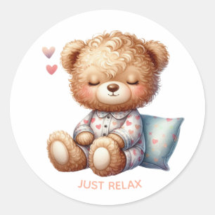 just relax sleepy teddy classic round sticker