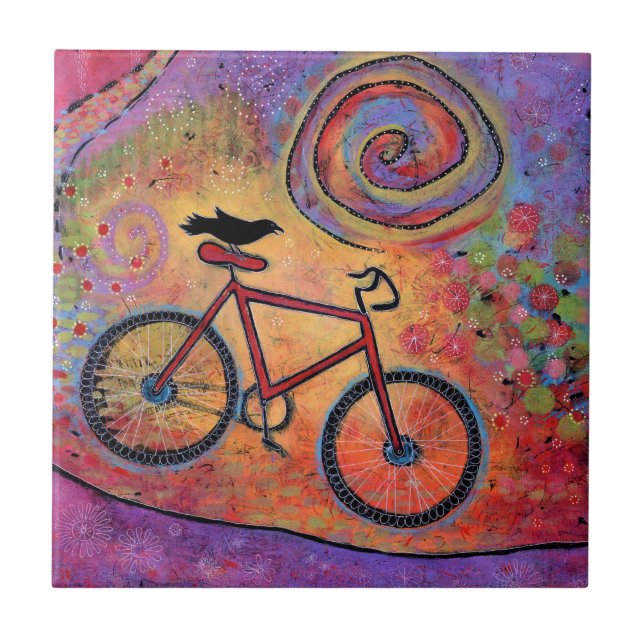 Just Ride and Fly Raven Riding Bicycle Tile (Front)