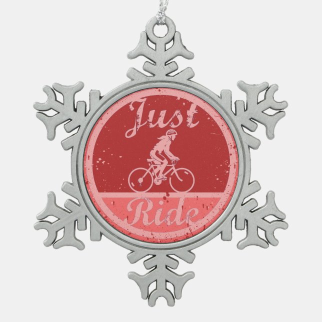 Just Ride Female Cyclist Snowflake Ornament (Front)