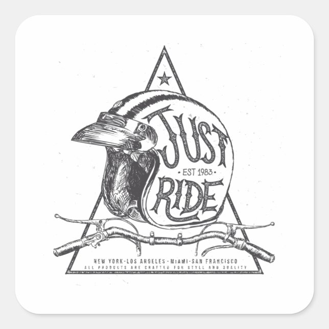 Just ride helmet with handle bar and muffler square sticker (Front)