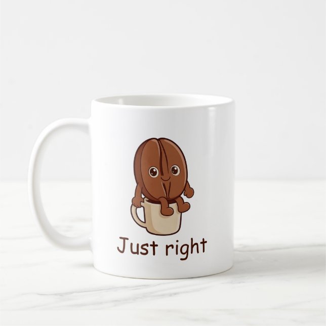 Just Right Cute Coffee Bean Character Mug (Left)