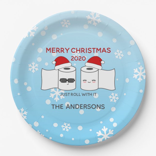 Just Roll With It Toilet Paper Funny Covid-19 Plate (Front)