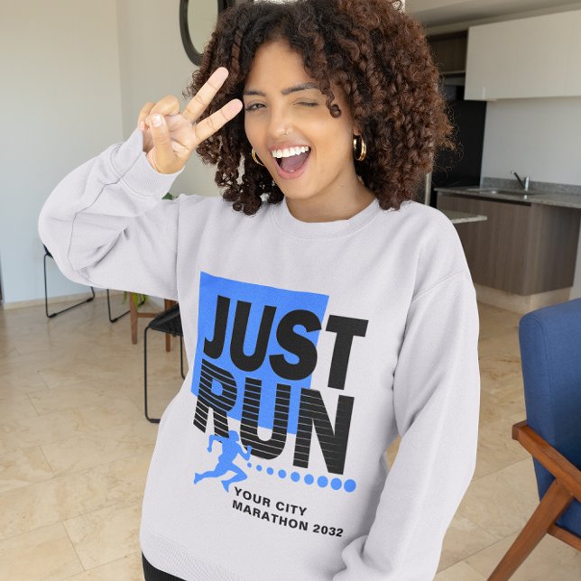 Just Run Blue Marathon Runner Track Race Women's Sweatshirt (Just Run Blue Marathon Runner Track Race Women's Sweatshirt)