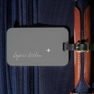 Just script Name on Grey Luggage Tag with Aeroplan