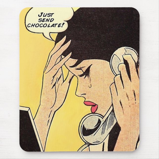 Just Send Chocolate Vintage comic art Mouse Pad (Front)