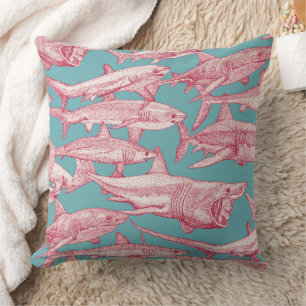 just sharks viva magenta turquoise cushion