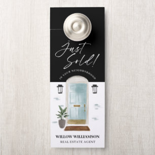 Just Sold Real Estate Agent Mint Watercolor Door Door Hanger