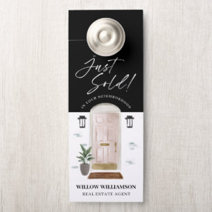 Just Sold Real Estate Agent Pink Watercolor Door Door Hanger
