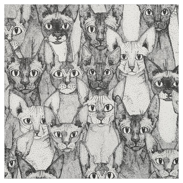 just sphynx cats black white fabric (Swatch)