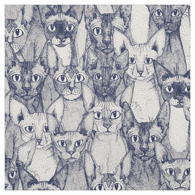 just sphynx cats blue off white fabric (Swatch)