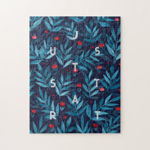 Just start Watercolor night garden - turquoise Jigsaw Puzzle
