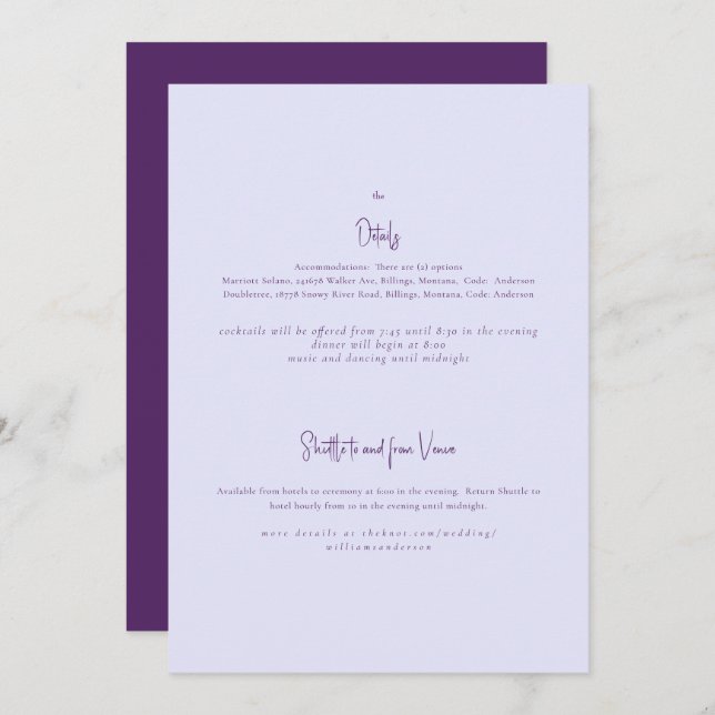 Just the Two of Us Lavender Wedding Detail  Invitation (Front/Back)