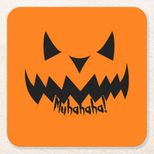 Just Tricks Evil Smiling Pumpkin Halloween Square Paper Coaster