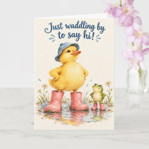 Just Waddling By to Say Hi! Cute Duck & Frog Card