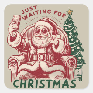 Just Waiting For Christmas Santa Claus Retro Funny Square Sticker