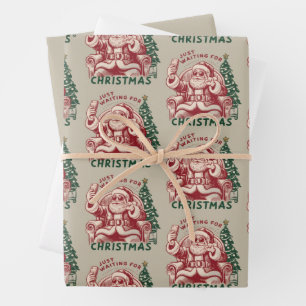 Just Waiting For Christmas Santa Claus Retro Funny Wrapping Paper Sheet