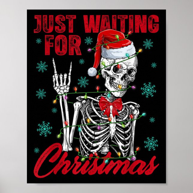 Just Waiting For Christmas Skeleton Rock Hand Sign (Front)