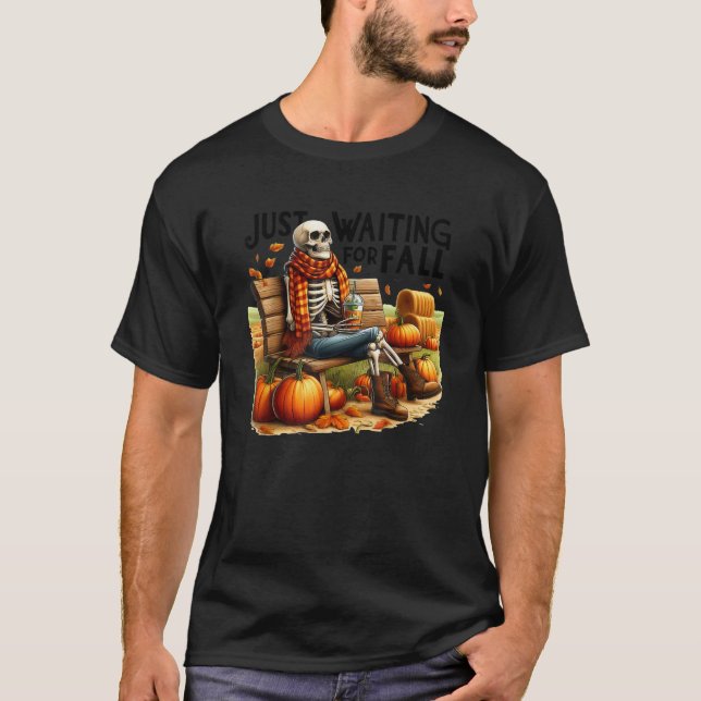 Just Waiting For Fall Skeleton Coffee Latte Fall S T-Shirt (Front)